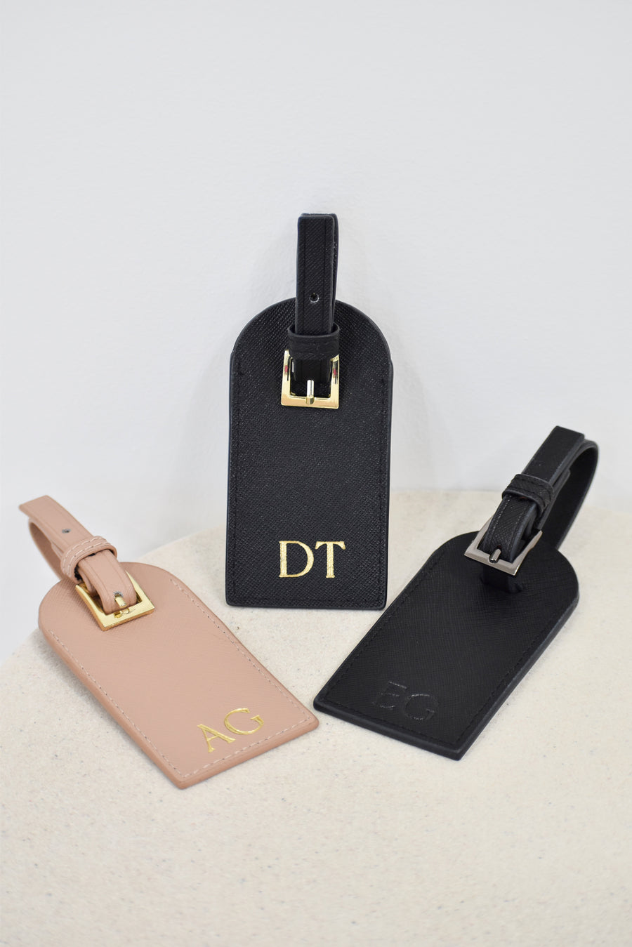 Personalised Leather Luggage Tag - Black with Gold Hardware