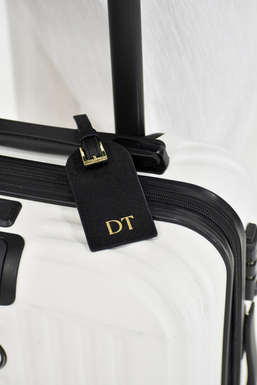 Personalised Leather Luggage Tag - Black with Gold Hardware