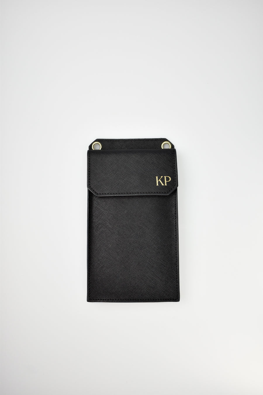 Personalised Leather Crossbody Phone & Passport Bag - Black