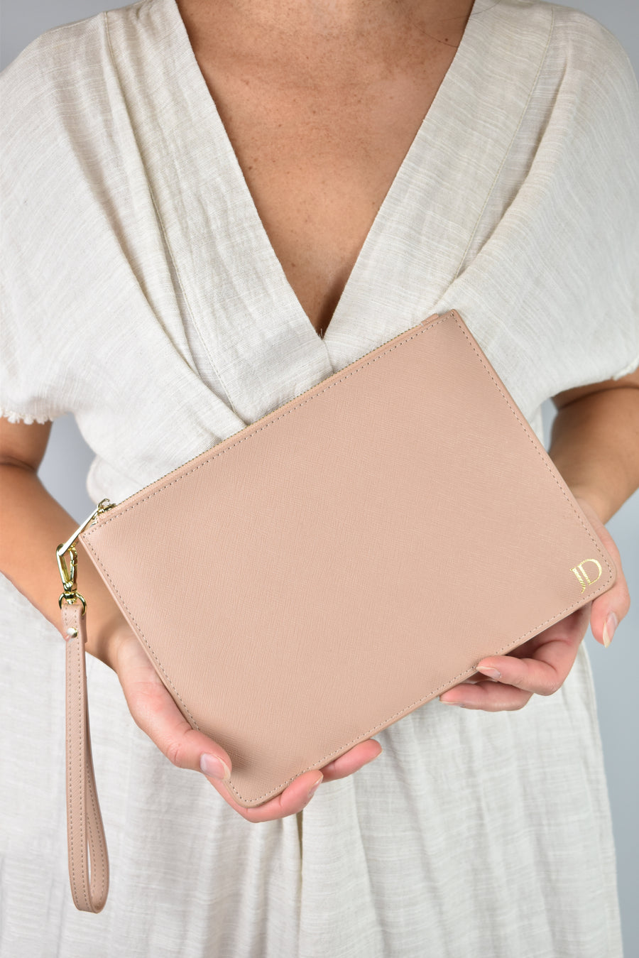 Personalised Leather Clutch - Sandy Beige