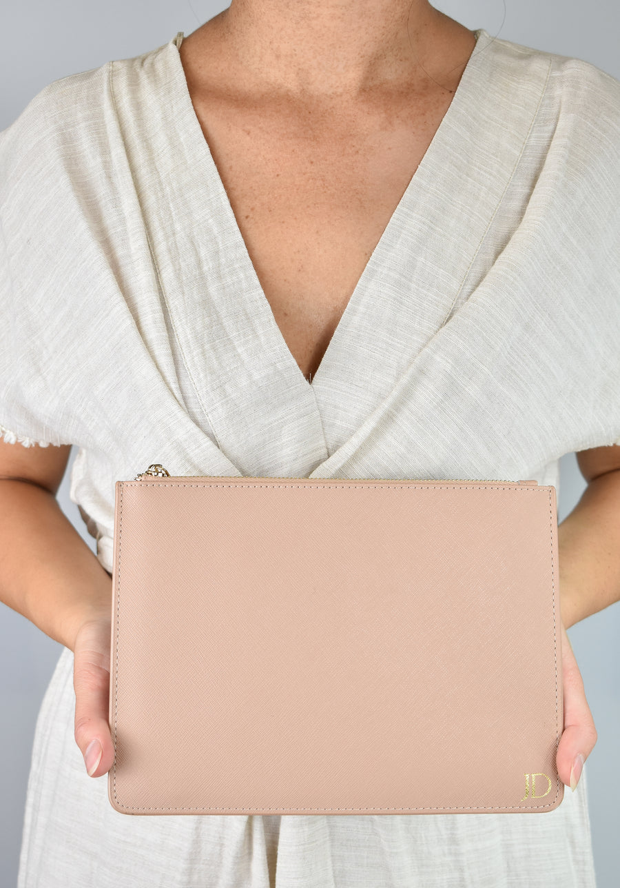Personalised Leather Clutch - Sandy Beige