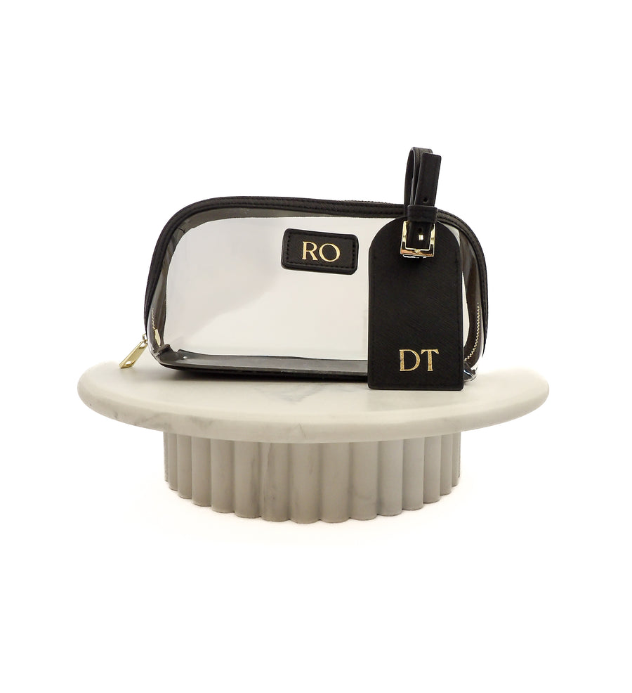 Personalised Small Clear Arc Makeup Bag & Luggage Tag Bundle