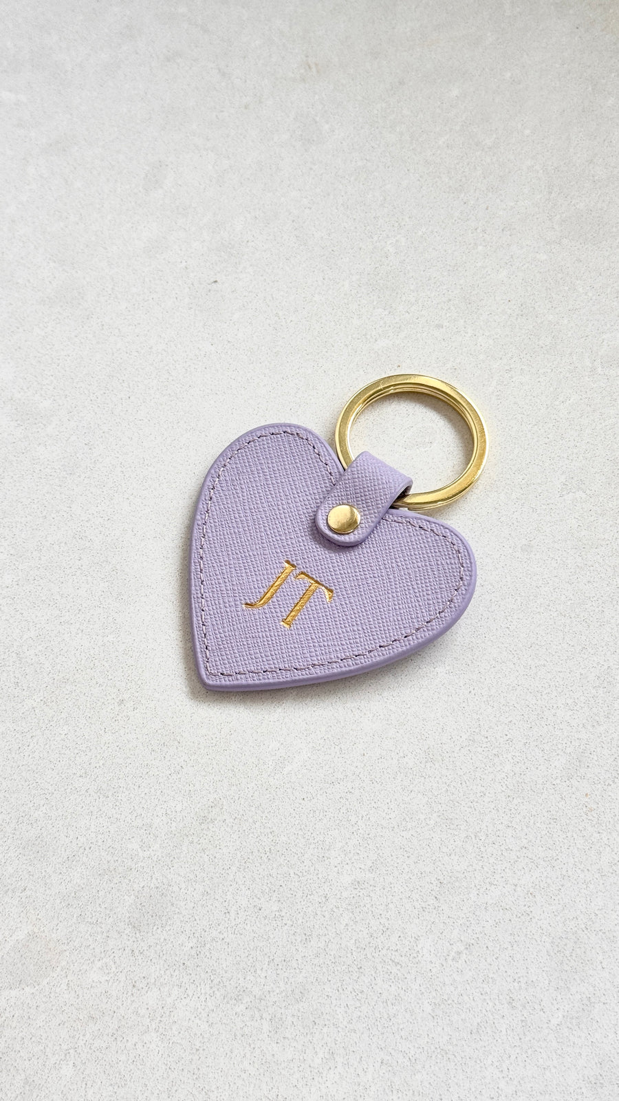 Personalised Leather Heart Keyring - Lilac Purple