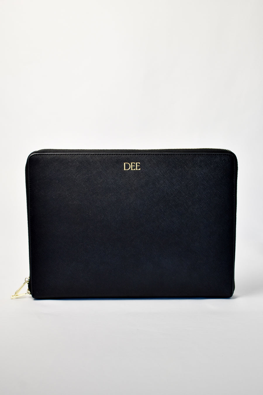 Personalised Vegan Leather Laptop Case - Black with Gold Hardware