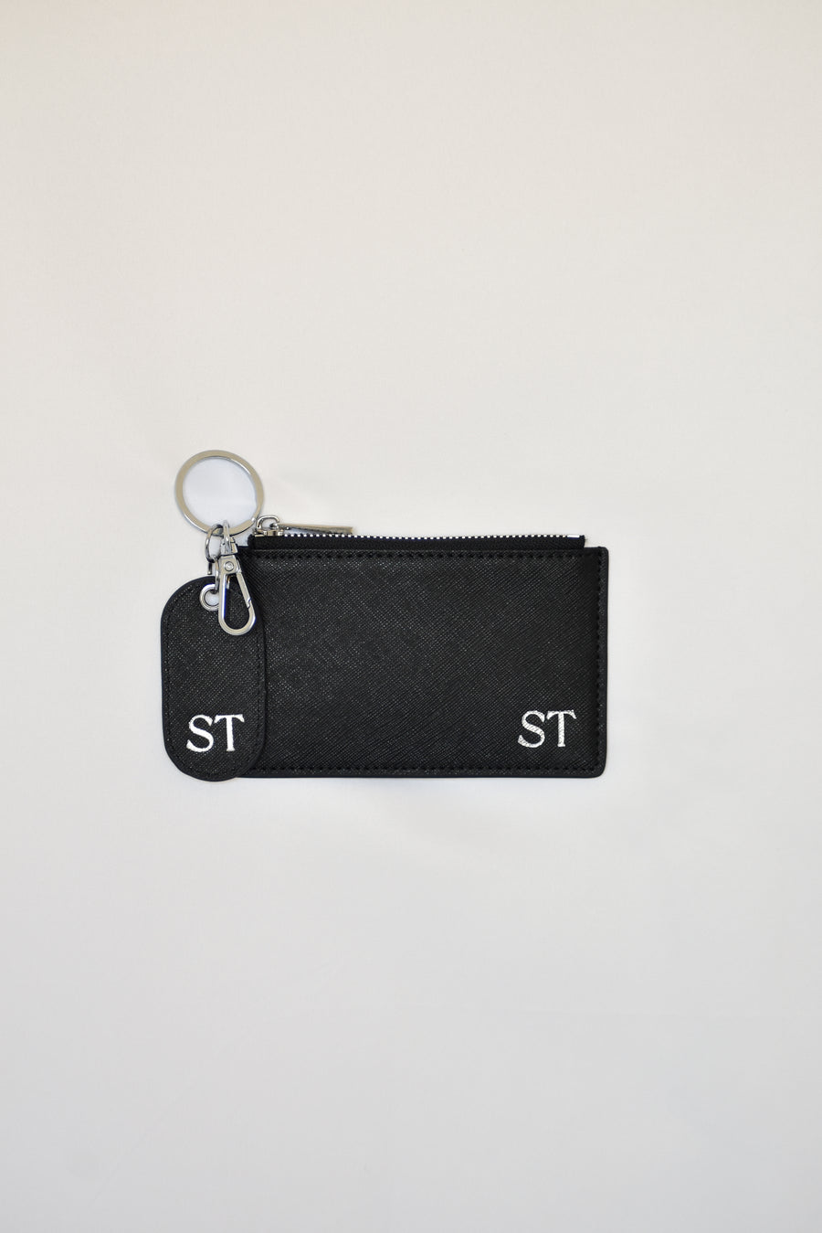 Personalised Leather Zipper Cardholder Wallet - Black with Silver Hardware