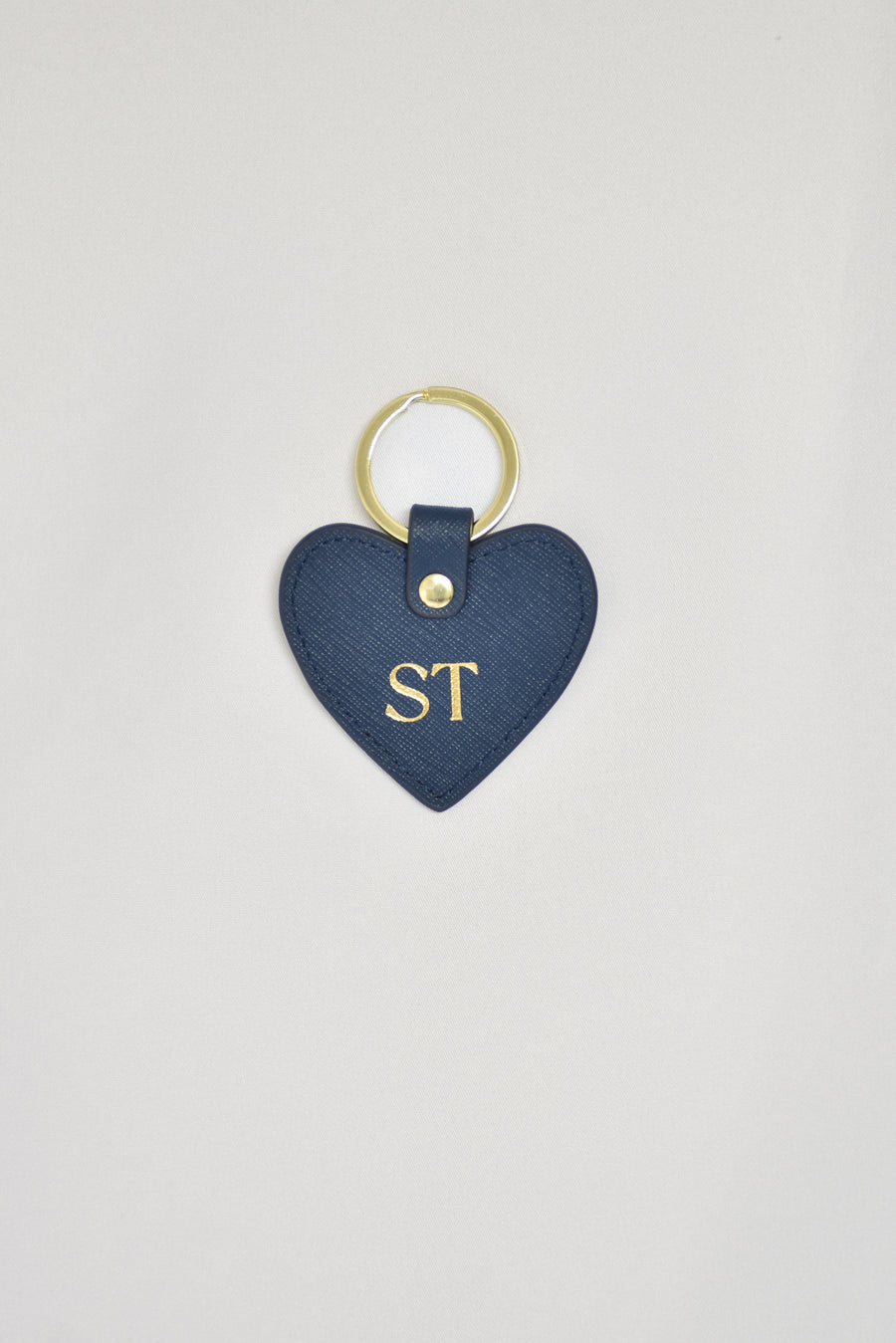Personalised Leather Heart Keyring - Navy