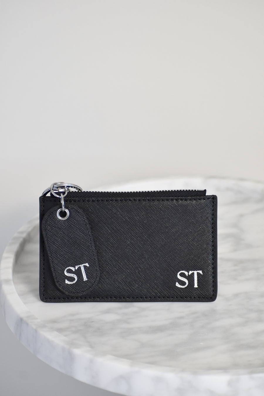 Personalised Zipper Cardholder & Oval Keyring Gift Bundle - Black