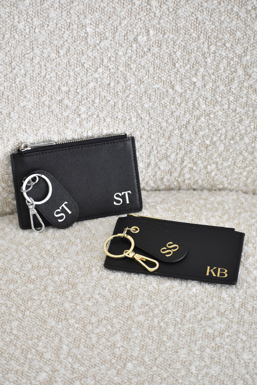 Personalised Zipper Cardholder & Oval Keyring Gift Bundle - Black