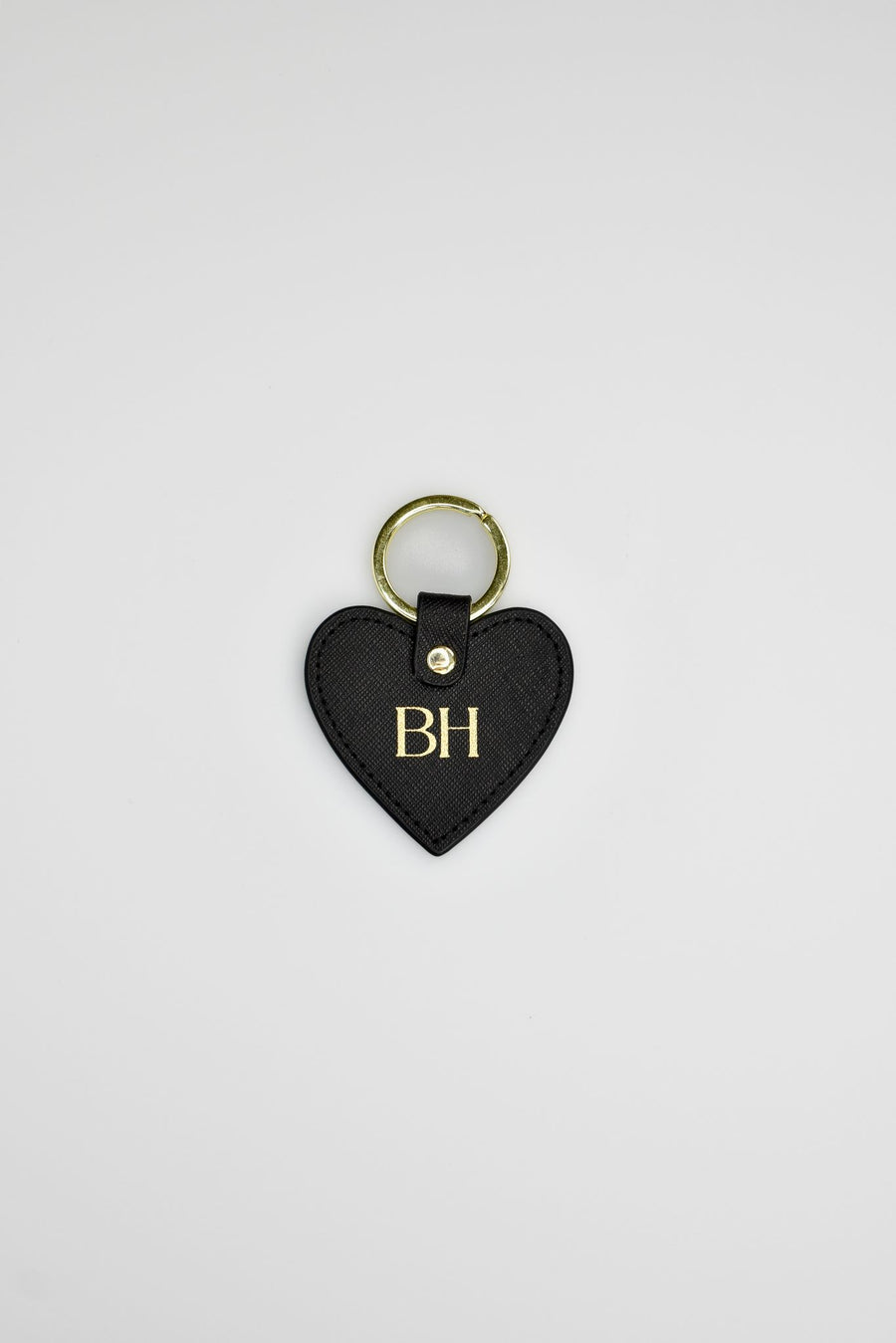 Personalised Leather Heart Keyring - Black with Gold Hardware