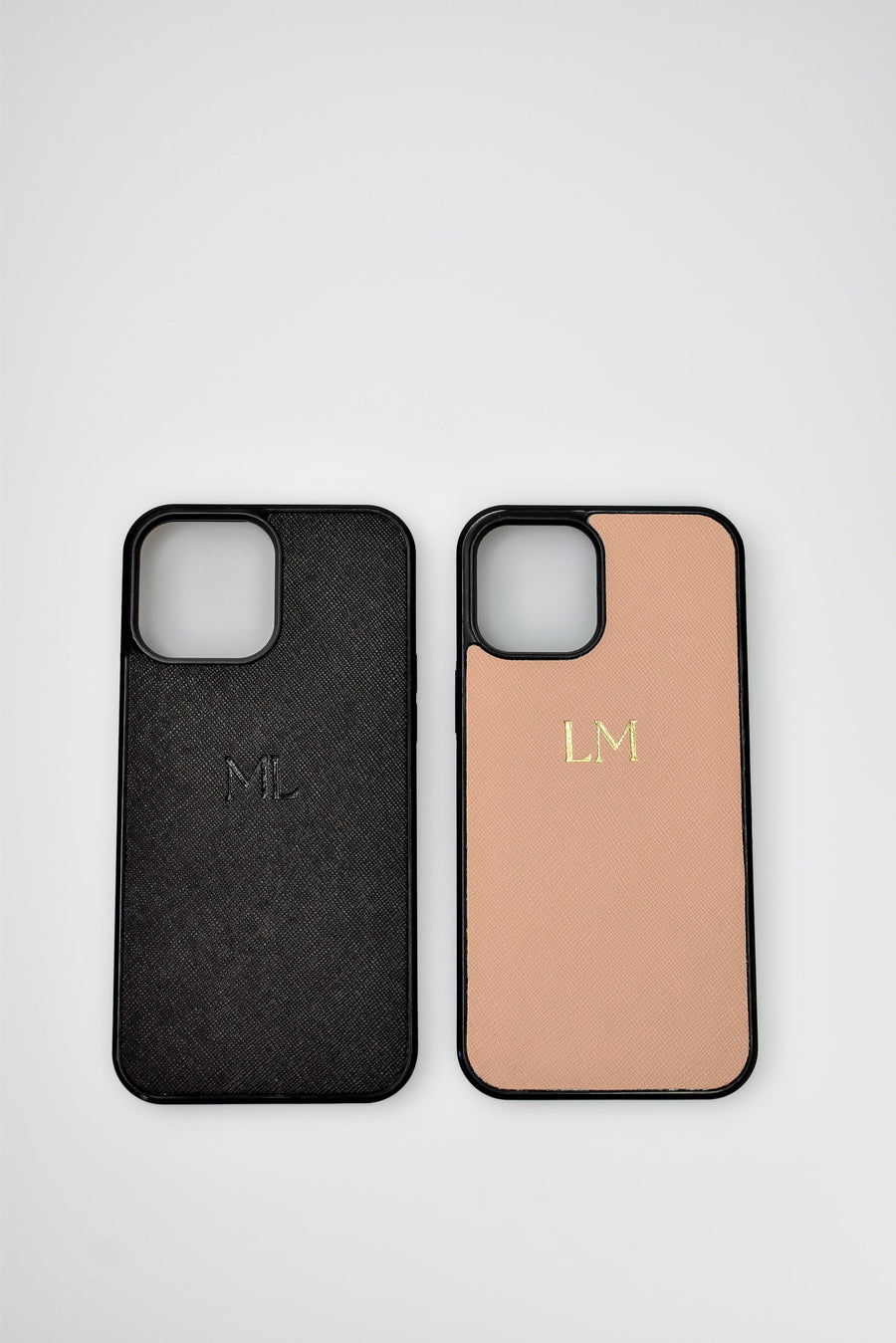 iPhone 15 Personalised Leather Case - Black & Sandy Beige Saffiano Leather
