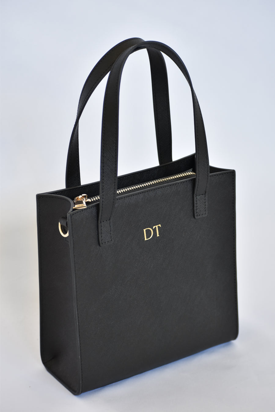 Personalised Mini Tote Bag Black Saffiano Leather