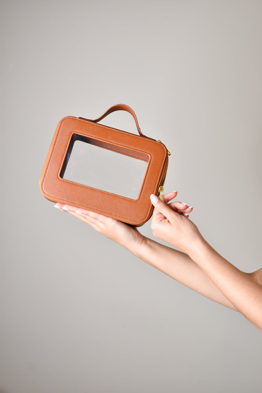 Clear Cosmetic Carry Case  - Tan