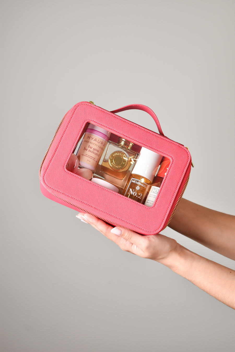 Clear Cosmetic Carry Case  - Hot Pink