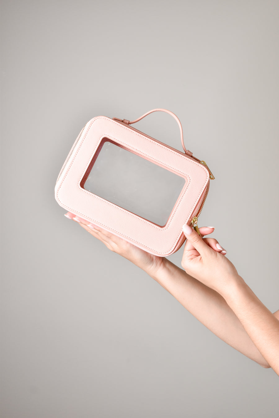 Clear Cosmetic Carry Case  - Pink