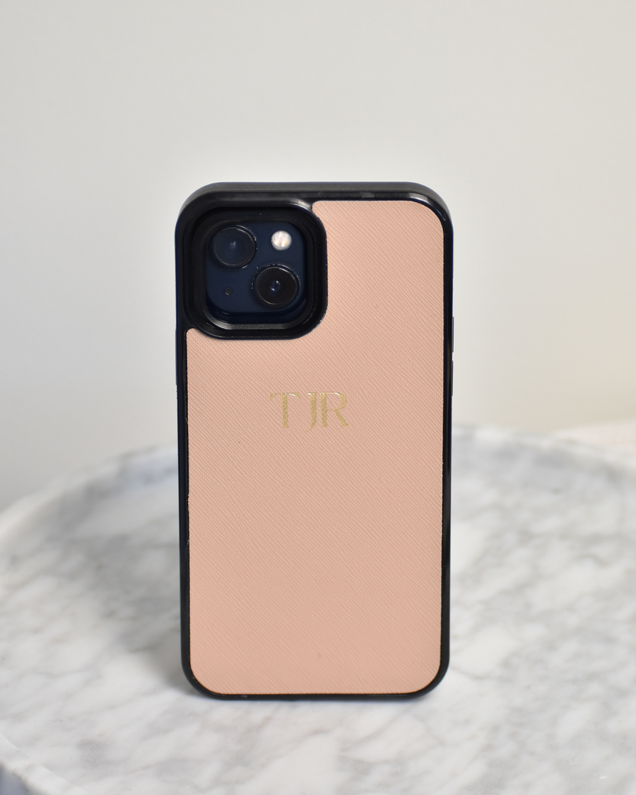 iPhone 11 Pro Personalised Leather Case - Black & Sandy Beige
