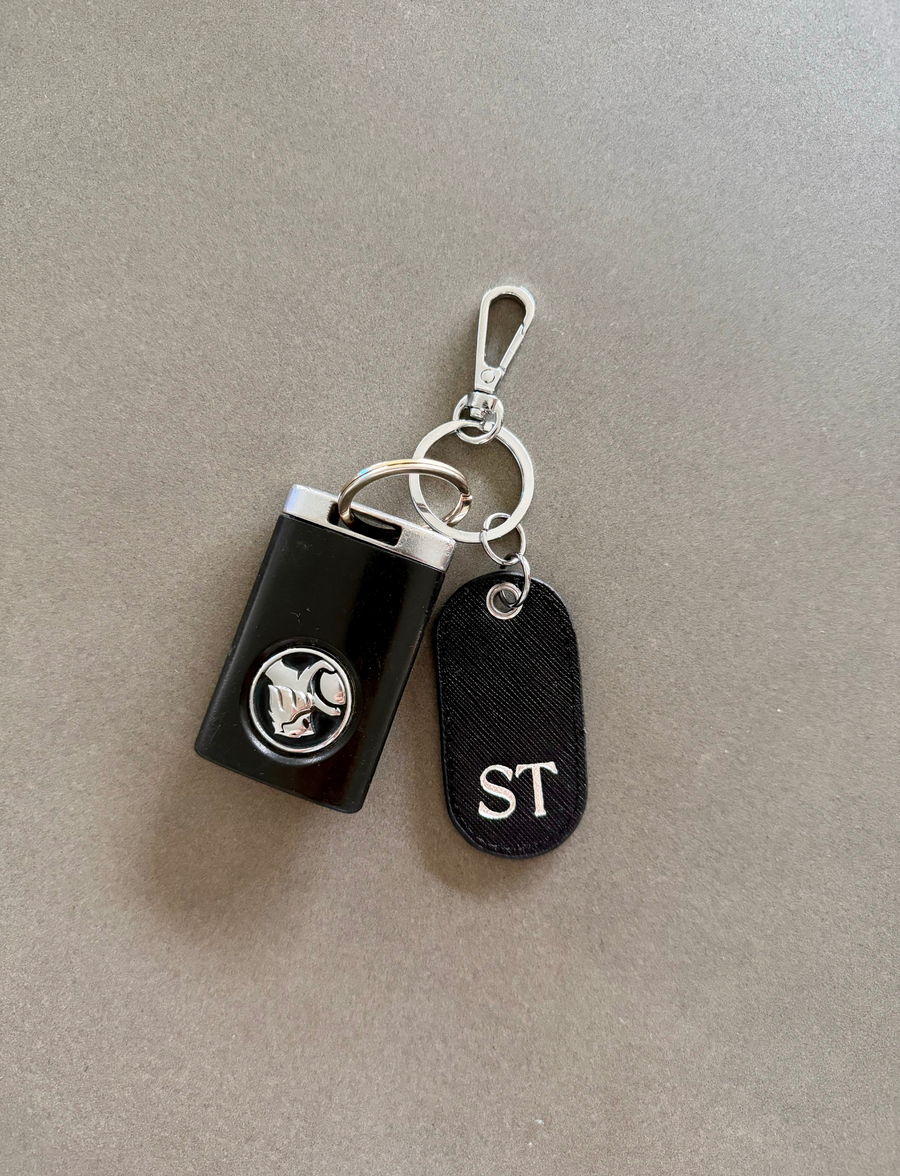 Personalised Leather Oval Keyring - Black & Silver