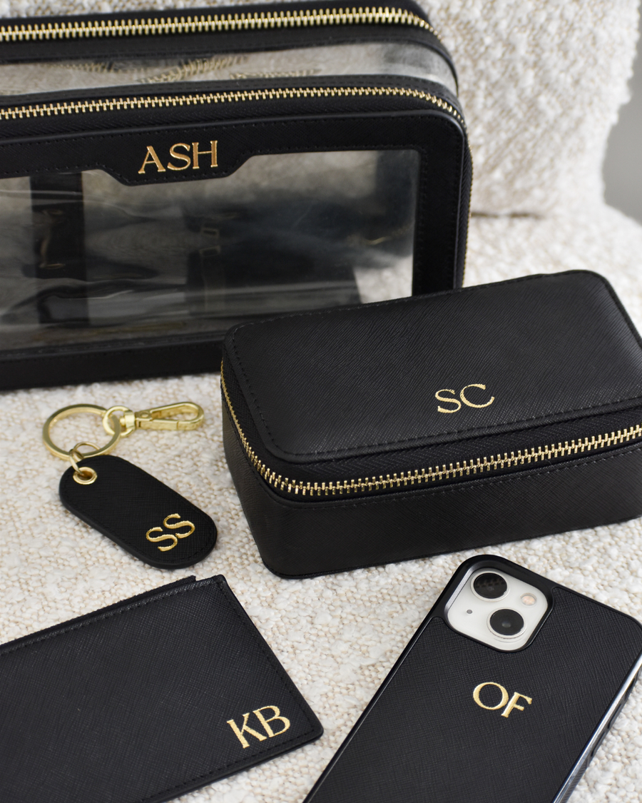 Personalised Leather Clear Makeup Bag - Black