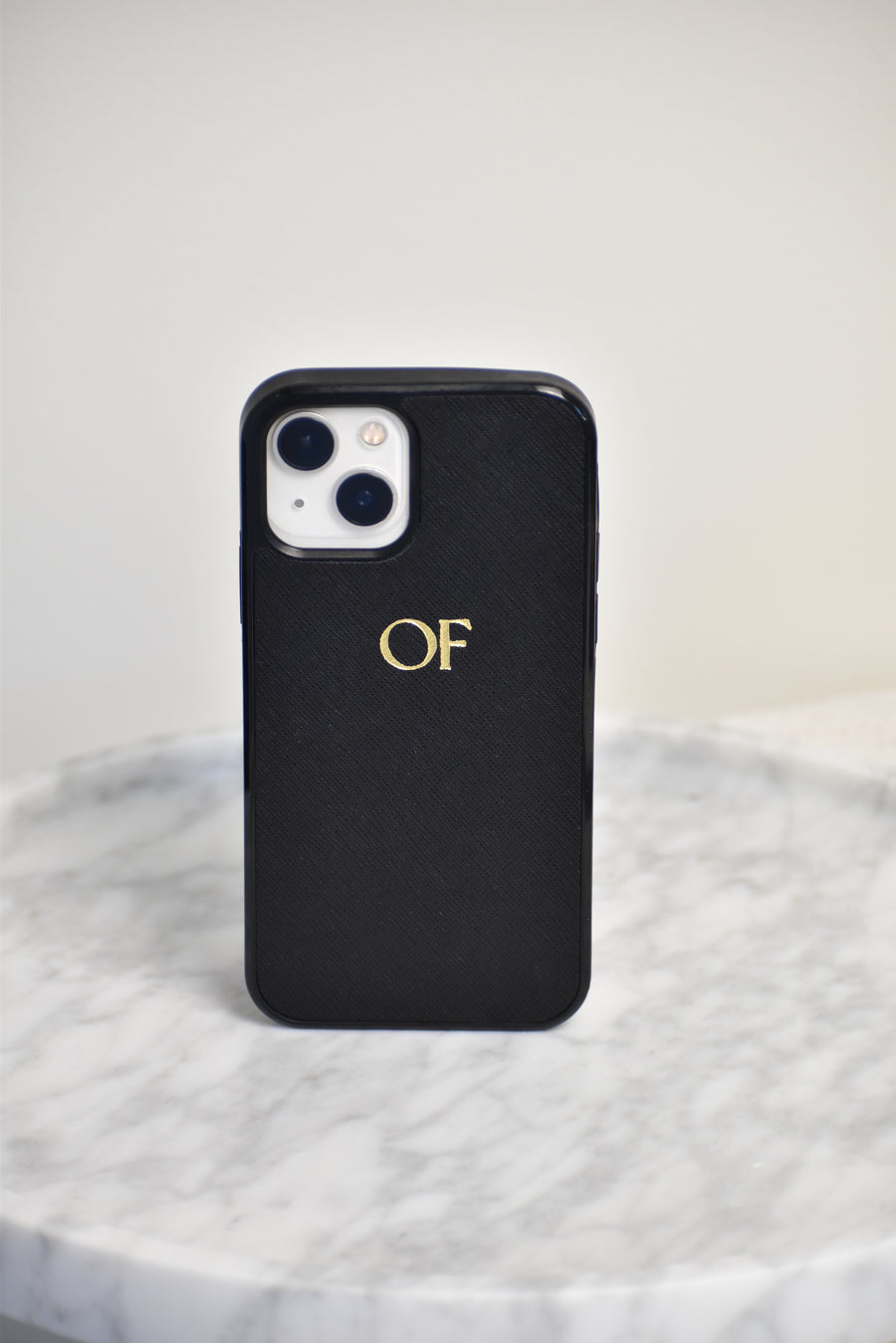 iPhone 14 Personalised Leather Case Black Sandy Beige – The