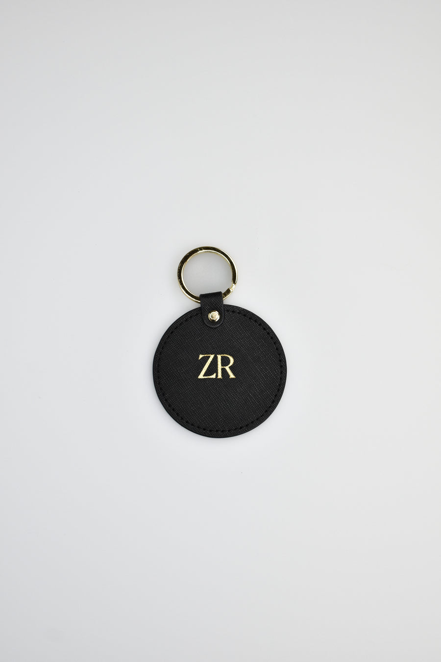 Saffiano Leather Round Keyring - Black & Gold - The Best Kind
