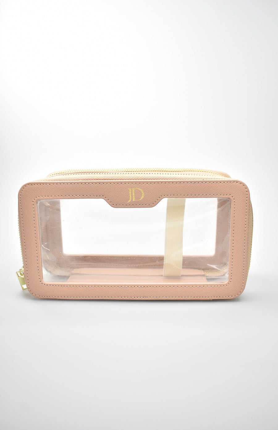 Personalised Leather Clear Makeup Bag - Sandy Beige